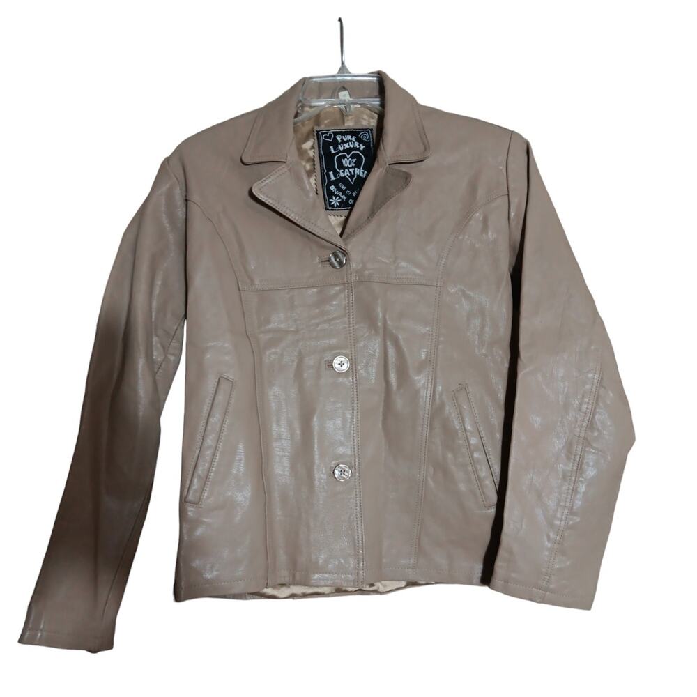 Pure Luxury Brand  100% Leather Jacket  Blazer Beige, EU 42 US size 8
